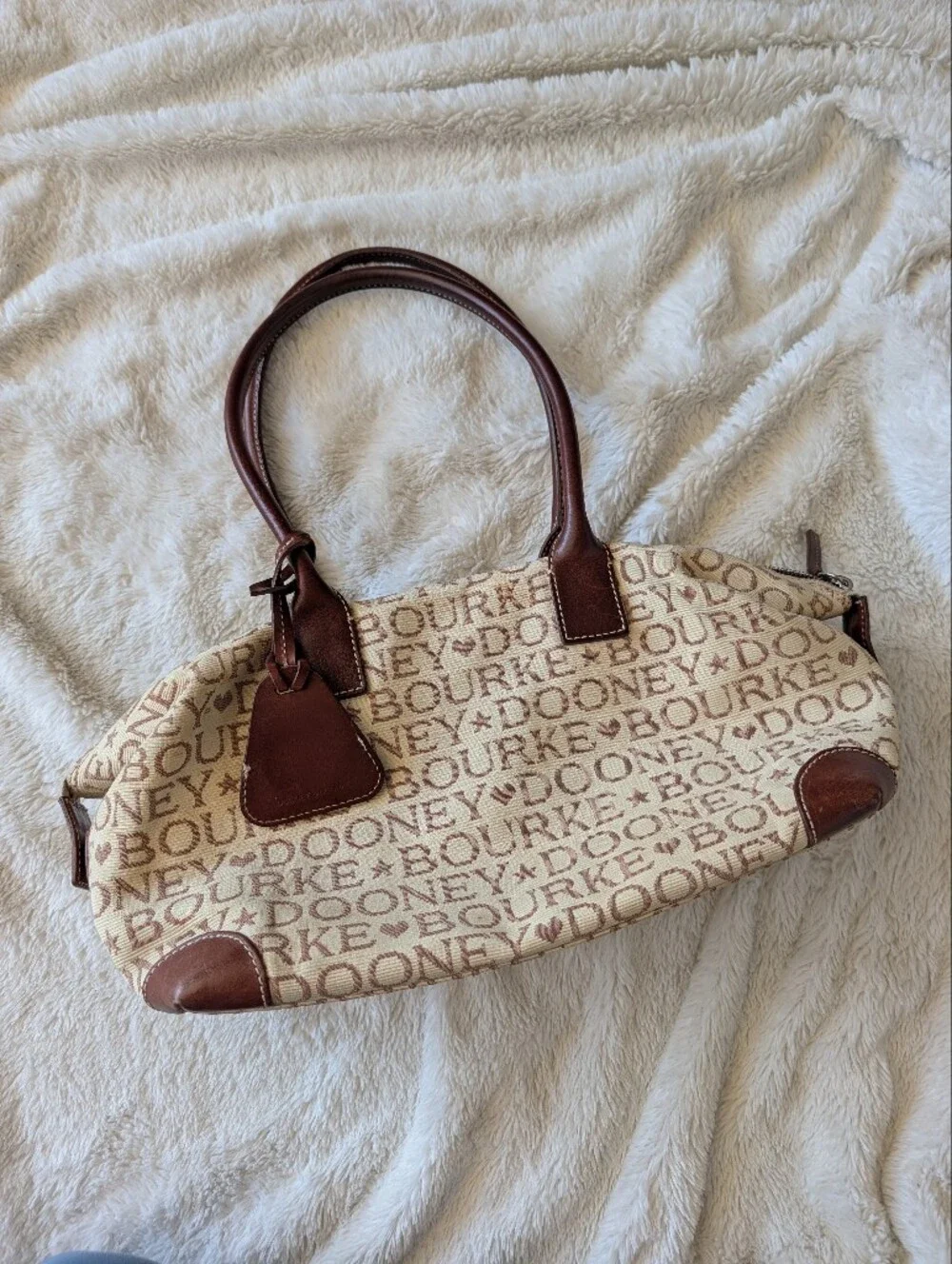 Dooney & Bourke Vintage 90/ Y2K Beige Canvas Tote with Brown Leather Trim